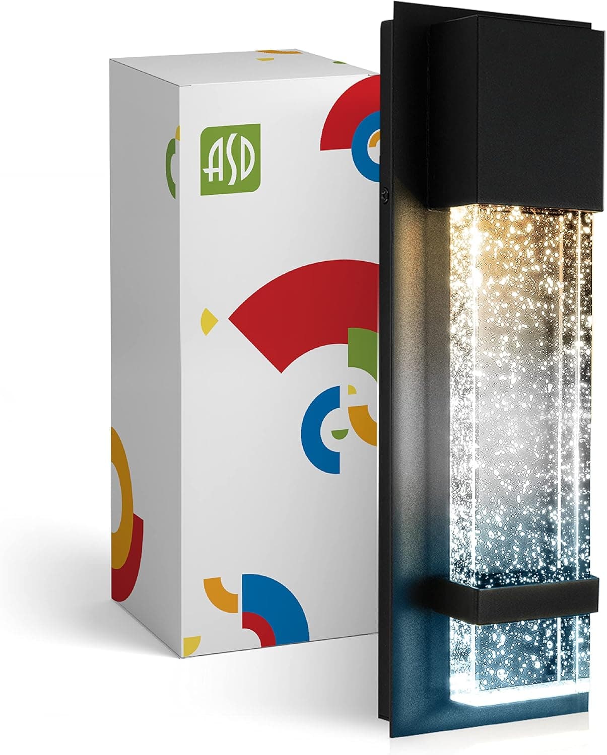 ASD LED Wall Mount Light Fixture | Crystal Bubble Glass Lighting Sconce | 13 Inch 11.5W (50W) 120V 500Lm 3000K 4000K 5000K Adjustable | Outdoor & Indoor Lamp, Dimmable, Waterproof, ETL | Black