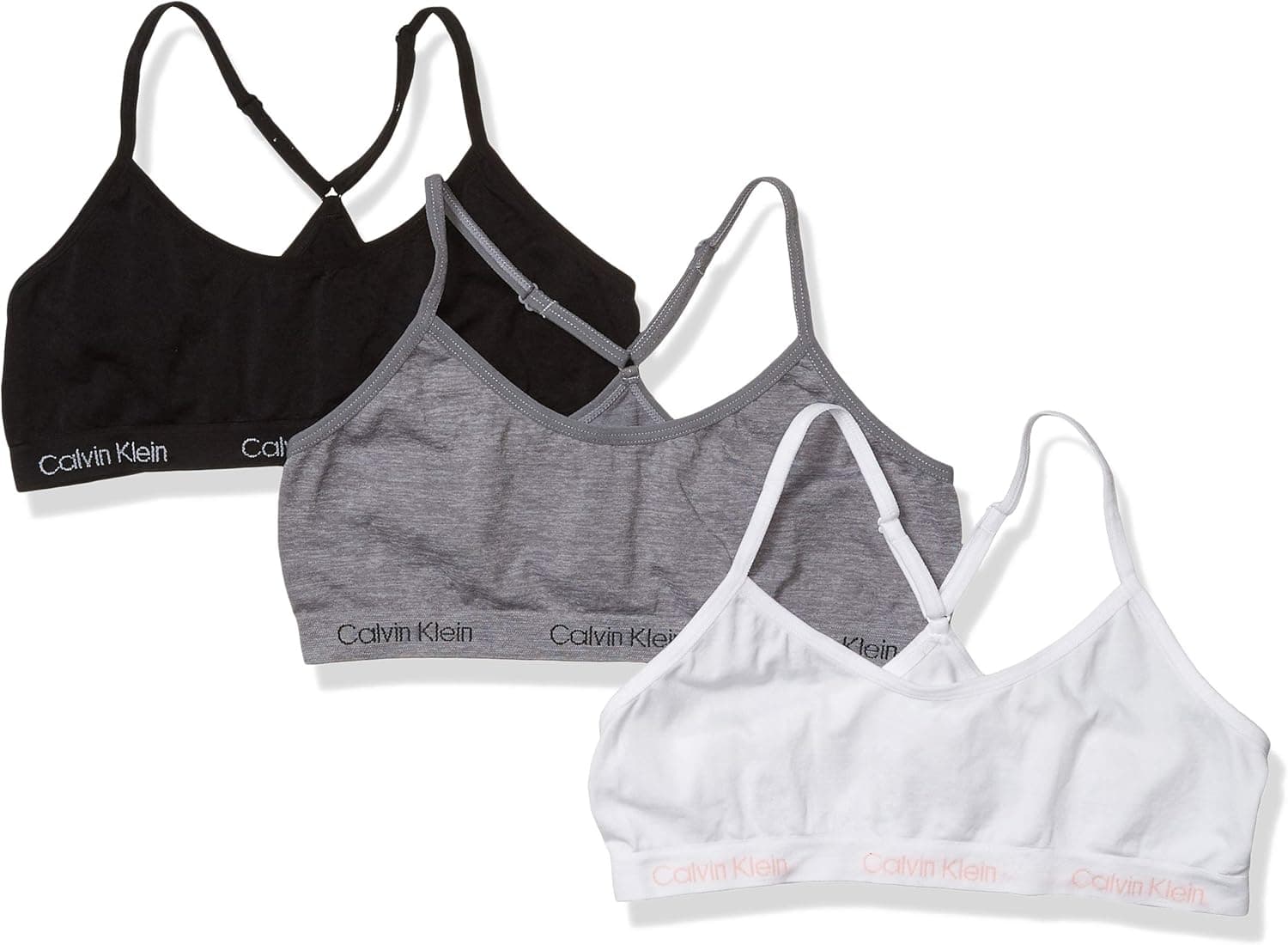 Calvin Klein Girls' Seamless Racerback Crop Bralette, Multipack