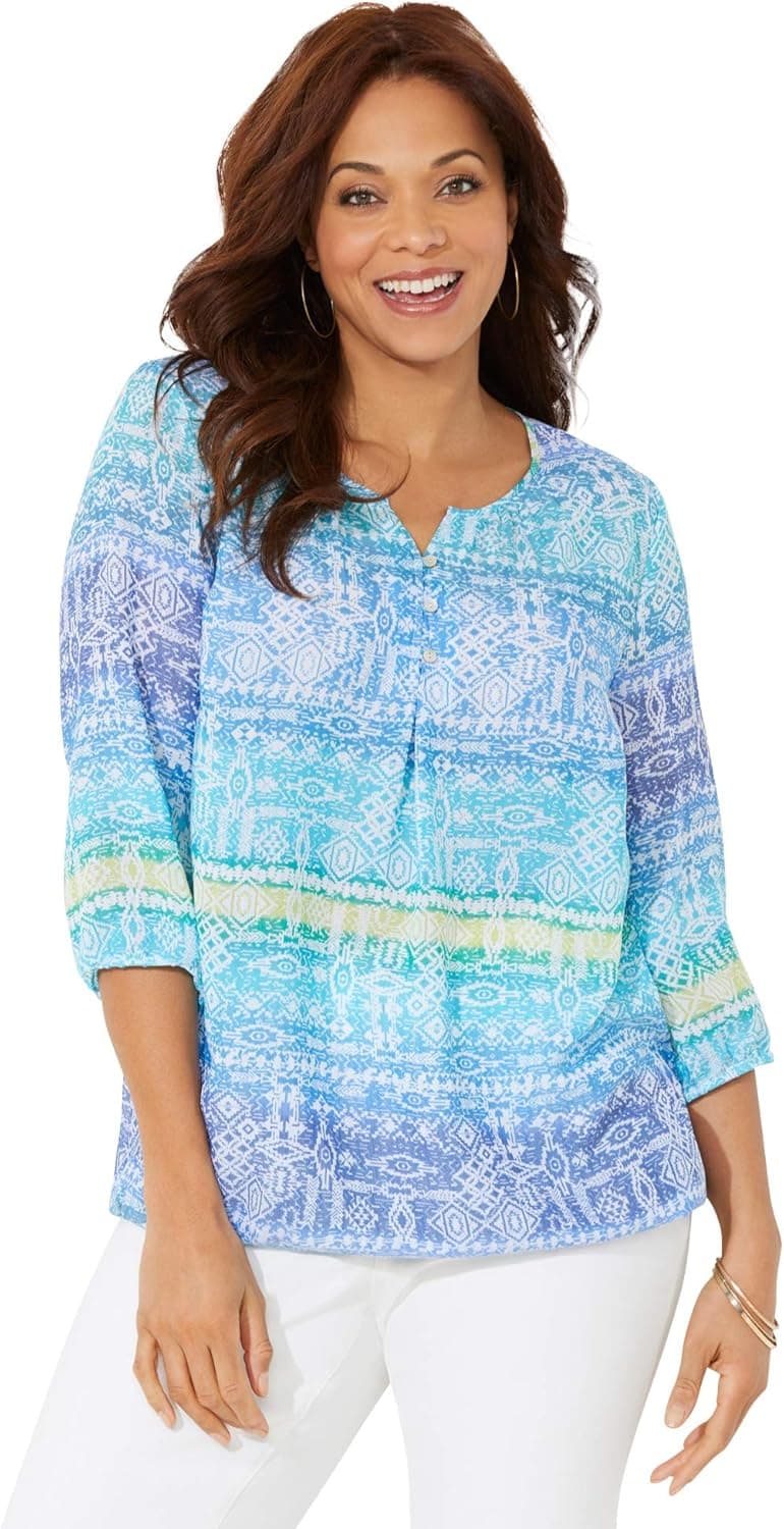 Catherines Women's Plus Size Santa Fe Peasant Top