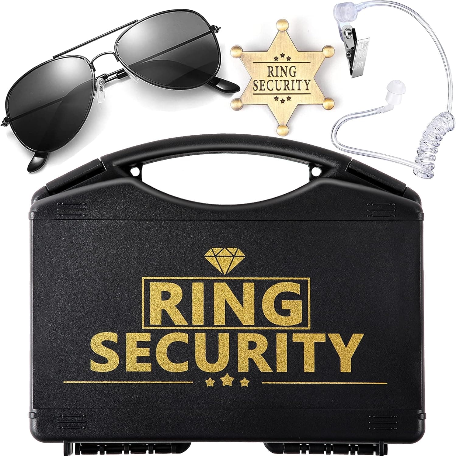Ring Bearer Box Gifts: Spy Gear Ring Security Wedding Pillows+ Glasses+Earpiece+Badge Spy Toy Fbi Cop Costumes Wedding