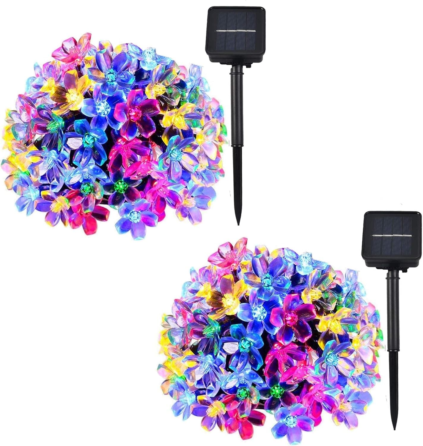 BOSON Outdoor Solar Flower String Lights 2 PK 50LED 30.6ft 8 Modes Multicolor Fairy Cherry Blossom Sakura Waterproof Outdoor Decor Lights for Garden, Party, Wedding, Christmas Decor