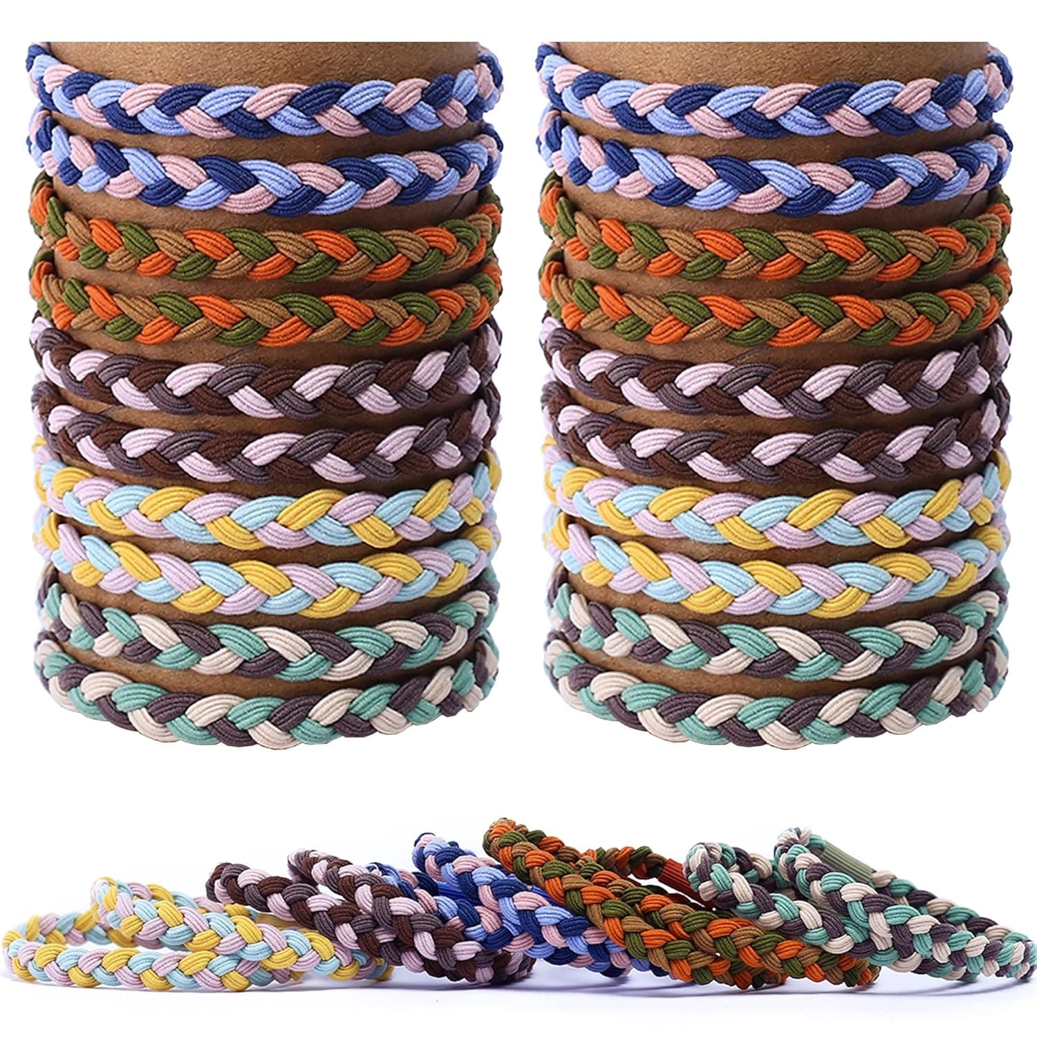 20 PCS Color Braided Boho Hair Ties For Women，Cute Hair Bands For Baby、Toddler Girls、Kids，Small Mini Hair Elastics Thick Hair、Thin Hair，Goody No Damage Ponytail Holders (Forest Series)