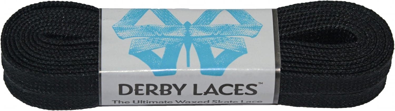 Derby Laces Solid Black - Flat, 10mm Wide, for Boots, Skates, Roller Derby, and Hockey Skates