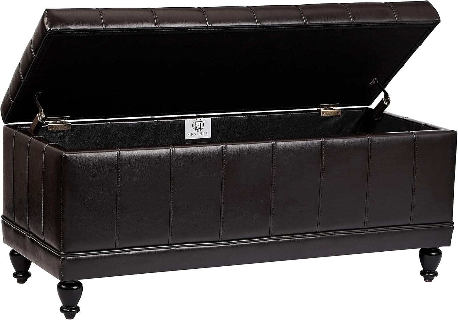 FIRST HILL FHW Lift Top Tufted Accents Faux Leather Storage Bench, Espresso