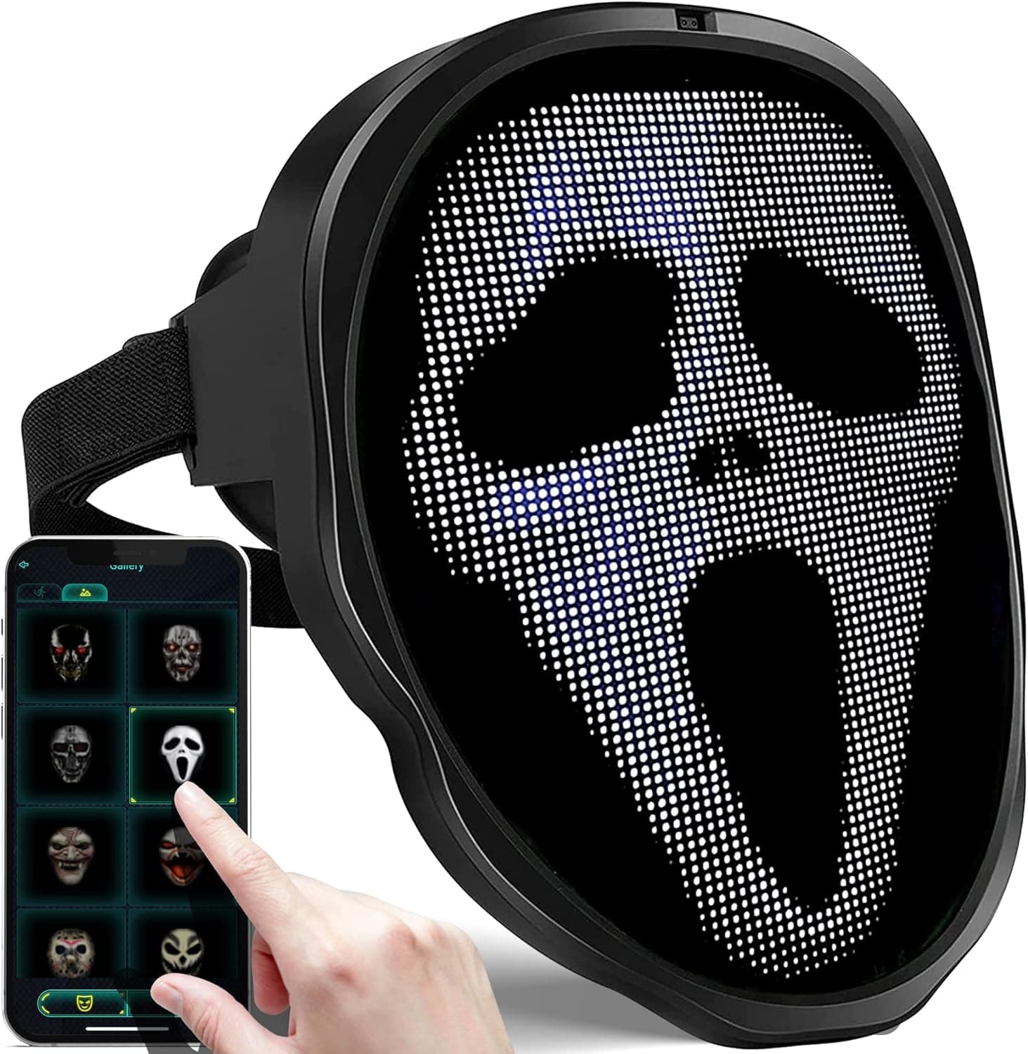 Halloween Led Mask Light Up - Halloween Bluetooth Programmable Mask | Face Transforming Halloween Masks | Shining Mask Led | Digital Halloween Mask, Cosplay Halloween Costume | Halloween Party