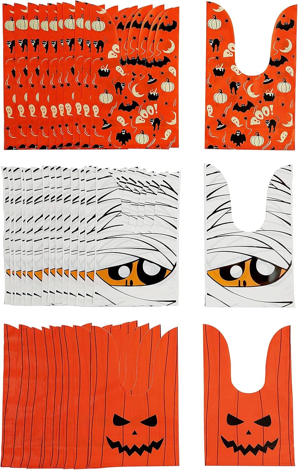 60 Pieces of Halloween Candy Bags, Children's Party Gift Sets, Three Styles, Cute Rabbit Ears Design, Suitable for Snack Bags, Gift Bags, Casual Food Packaging, Party Supplies.