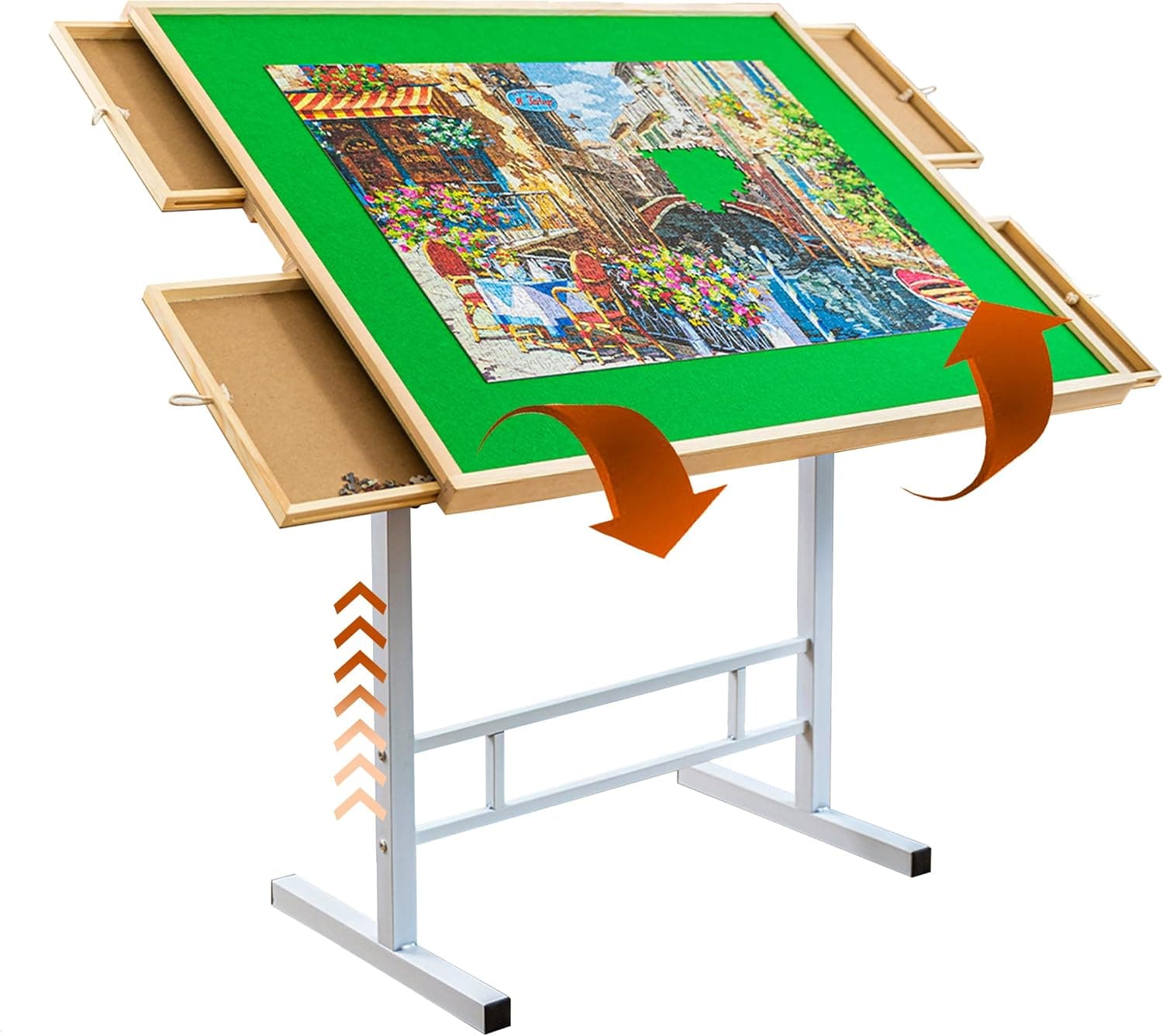1500 pcs Jigsaw Puzzle Table with Legs and Drawers, Portable Puzzle Board with Cover, Adjustable Tilting Puzzle Tables for Adults and Kids
