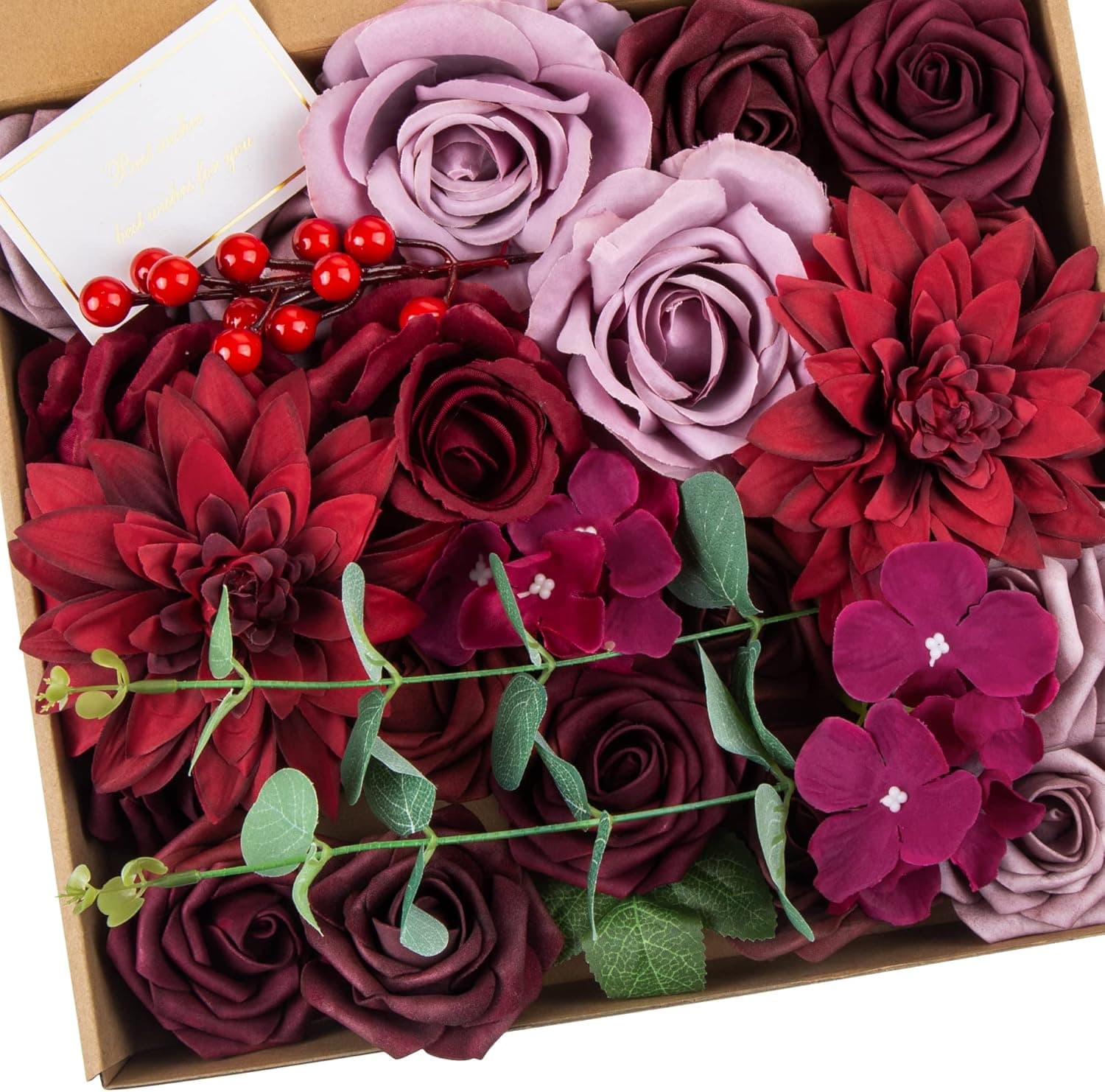 Artificial Flowers Burgundy Foam Roses Fake Silk Flowers for DIY Wedding Bridal Bouquets Centerpieces Arrangements Party Baby Shower Home Cake Decorations