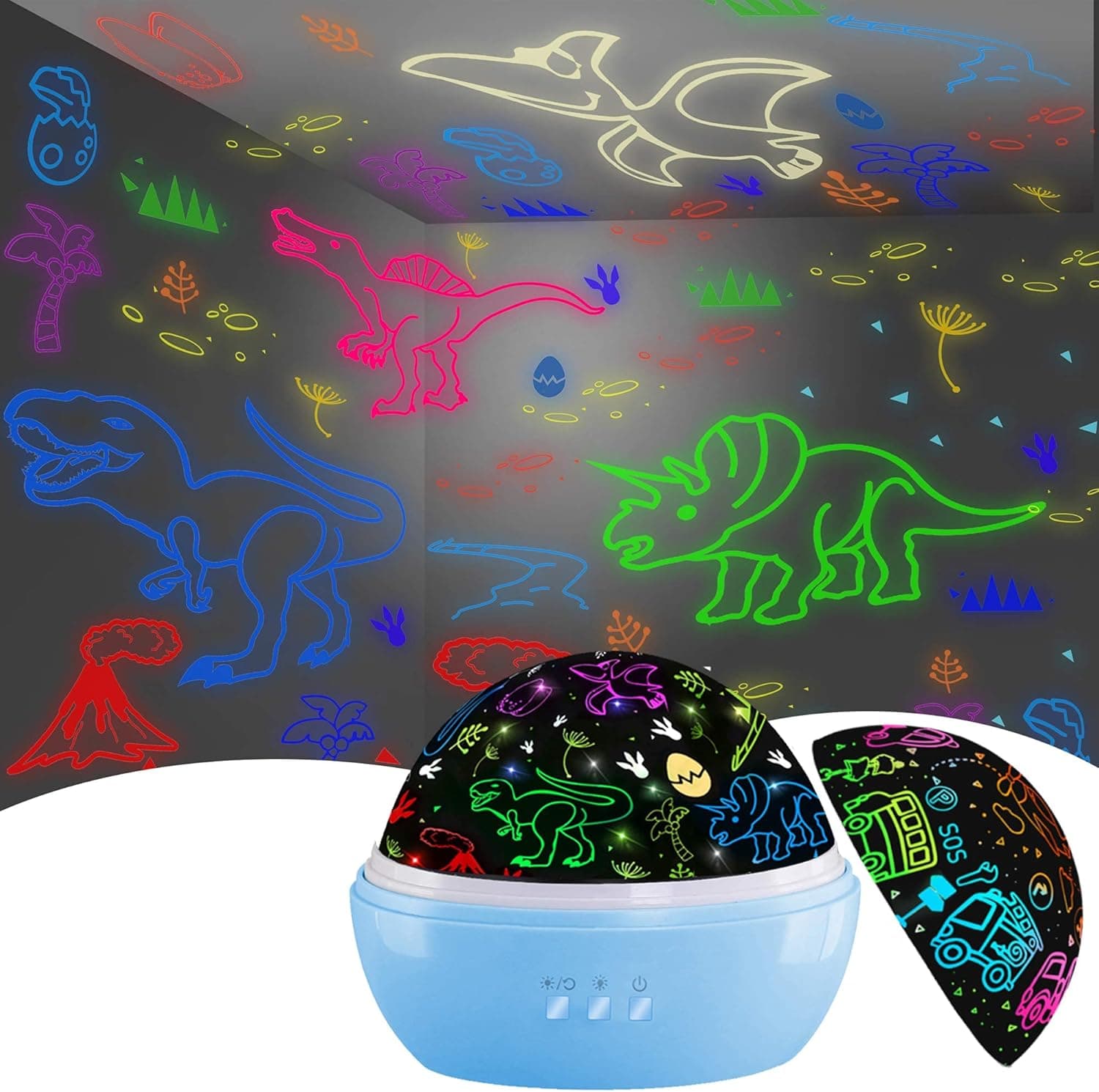 Night Light for Kids,Dino and Car 2 in 1 Night Light Projector 360° Rotating Kids Night Light,16 Colors Dinosaur Toys for Kids Room Bedroom Decor, Easter Birthday Christmas Gifts for Boys Kids