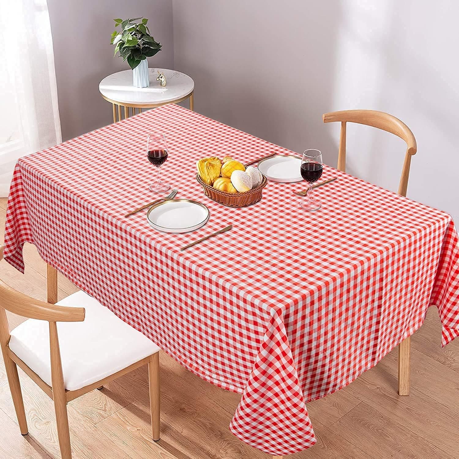AMZLOKAE Checkered Tablecloth Buffalo Plaid Tablecloth 52''x52'' Red White Checked Tablecloth Gingham Tablecloth for Dining Room Rustic Lattice Tablecloth Wedding Party Decoration
