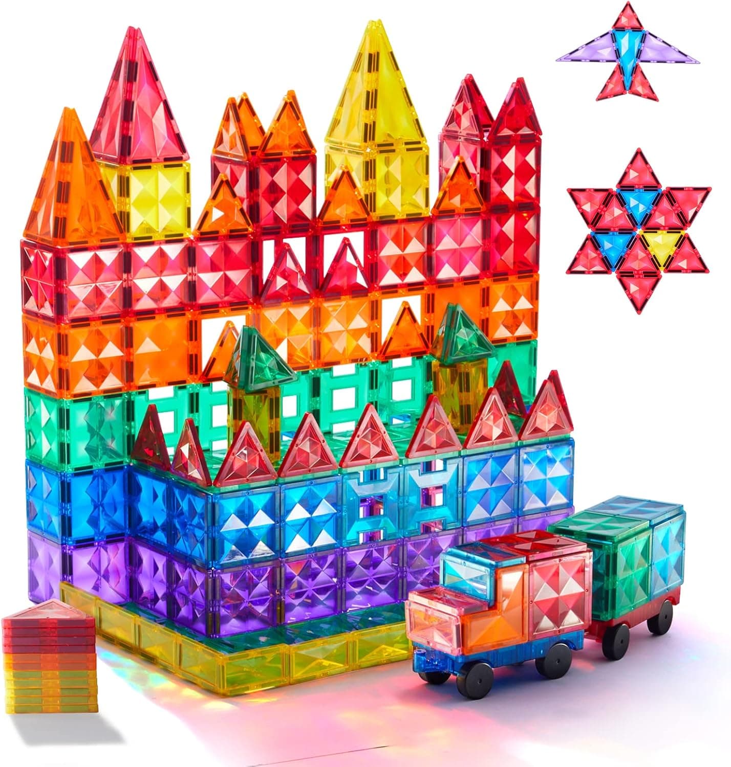 MiDeer Kids Magnetic Tiles, 100Pcs 3D Magnetic Building Blocks Tiles Set, Building Construction Preschool Learning Educational STEM Toys for 3 4 5 6 7 8+ Year Old Boys and Girls