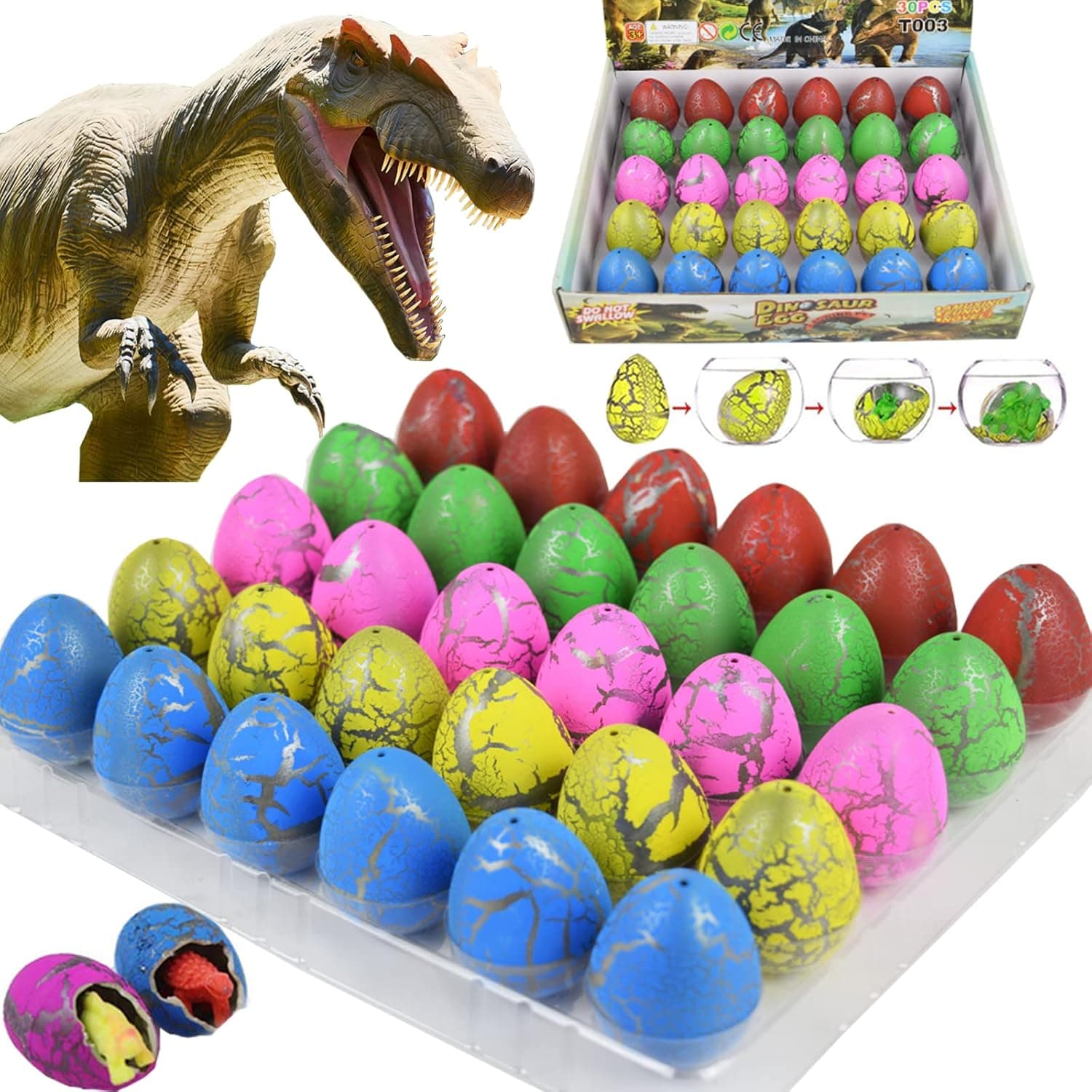 OceanWings 30 Pack Easter Hatching Dinosaur Egg Toys Indoor,1.9in Large Easter Eggs That Hatch in Water Easter Basket Stuffer Gift for Girls Boys Kids Easter Birthday Party Favors
