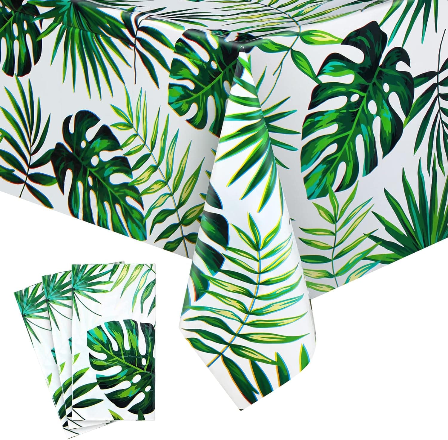 3 Pcs Hawaiian Luau Tablecloths for Party Decoration, Disposable Plastic Rectangular Table Covers, Large Tropical Palm Leaves Plastic Table Cloth Summer Cocktail Party Supplies Birthday Decorations