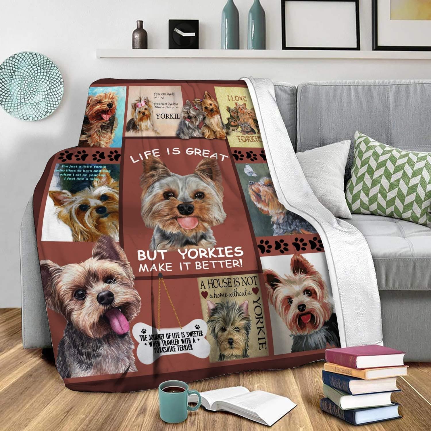 Lovely Yorkies Dog Premium Throw Blanket Soft Flannel Blankets for All Seasons for Couch Bed Sofa 59"x79"
