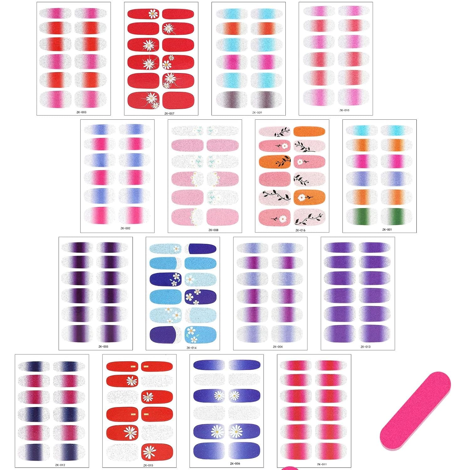 16 Sheets Nail Wrap Stickers, Glitter Self-Adhesive Full Wraps Nail Stickers with Nail File, Nail Art Decals Manicure Nail Decoration