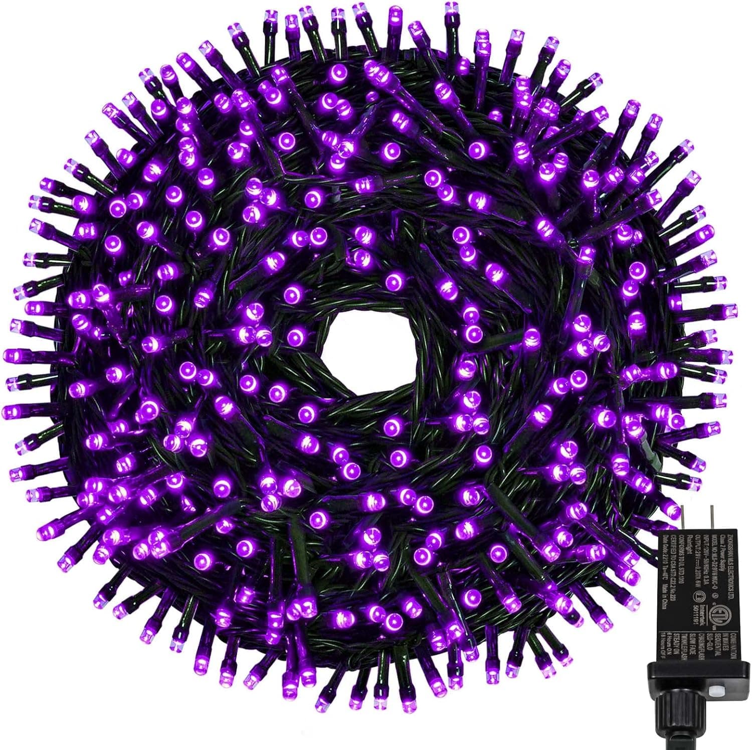 EEW 98.5FT 300 LED Halloween Lights, LED String Lights Indoor Outdoor Waterproof with 8 Modes and 6H Timer, Black Wire Decorative Mini Lights for Purple Christmas Tree Horror Party Decorations, Purple