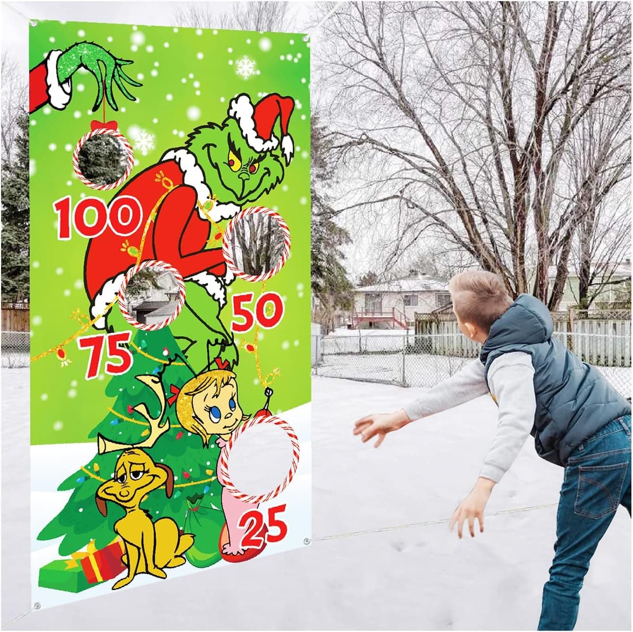 Christmas Bean Bag Toss Games with 4 Bean Bags Winter Snowflakes Hanging Toss Game Decoration Christmas Party Games Christmas Party Favor Supplies for Children Family