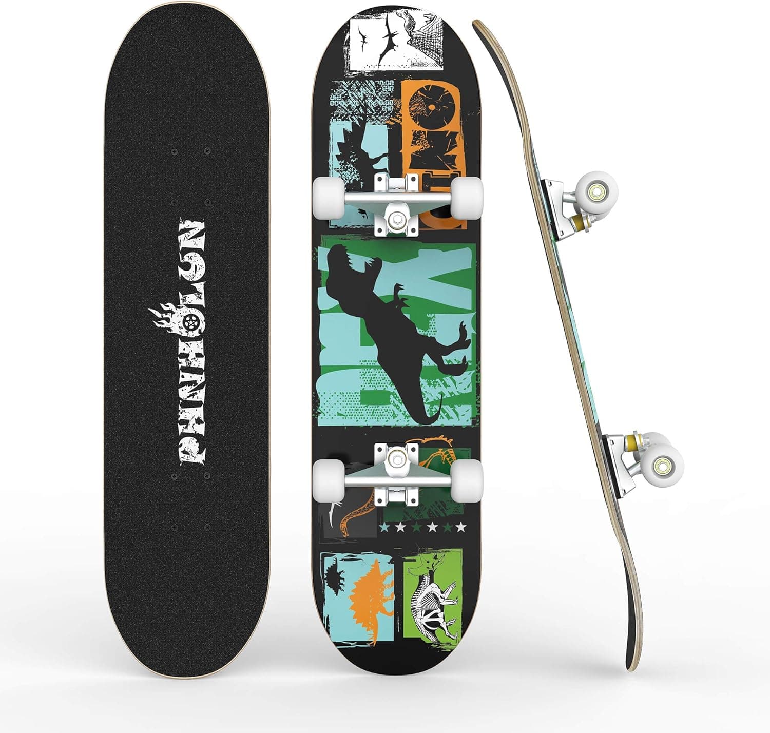 PHNHOLUN Skateboard Complete 31" Skateboards: Double Kick Decks Skate Board 8 Layers Maple Trick Standard Skate Boards for Adults Youths Teens Boys Girls Kids Beginners