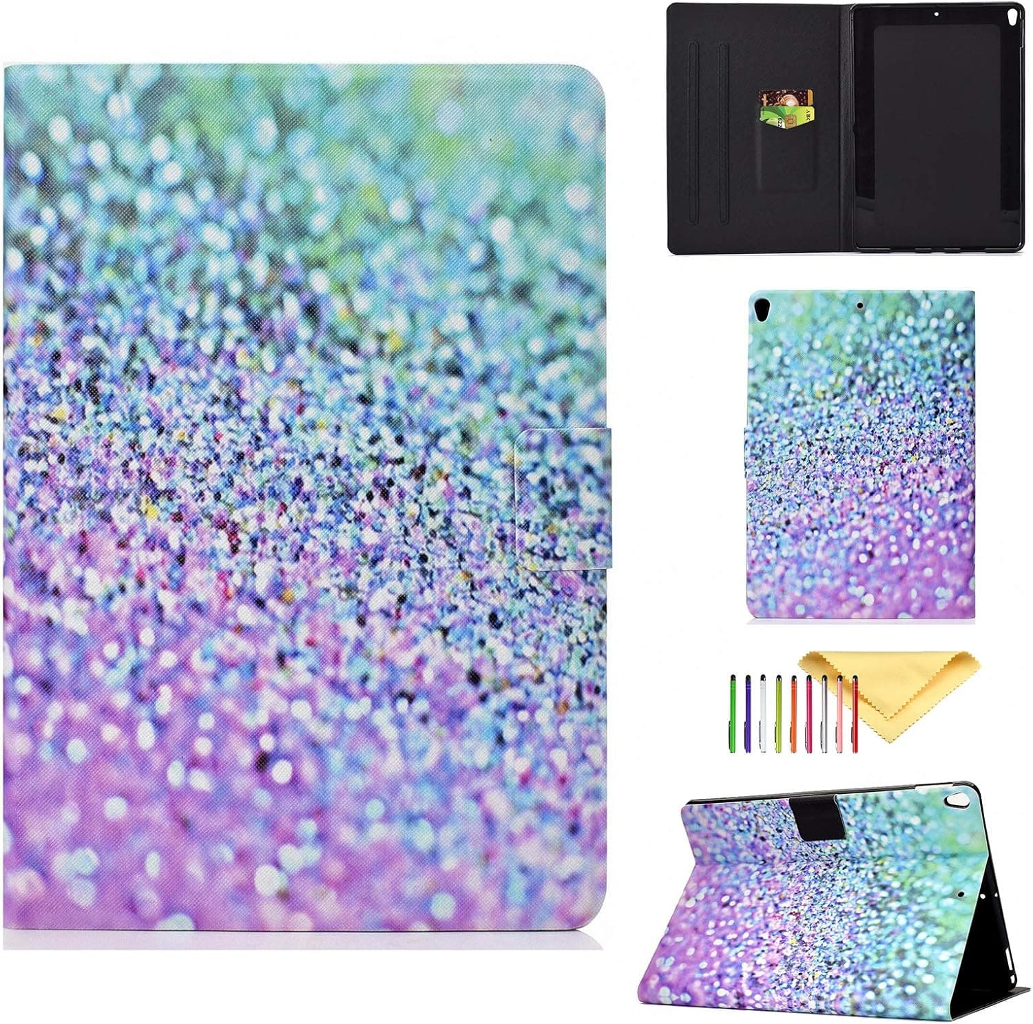 Case for iPad Air 10.5" (3rd Gen) 2019 / iPad Pro 10.5" 2017 - Cookk [Corner Protection] Multi-Angle Viewing Folio Stand Smart Cover Kids with Pocket & Pencil Holder, Auto Wake/Sleep, Glitter Sand