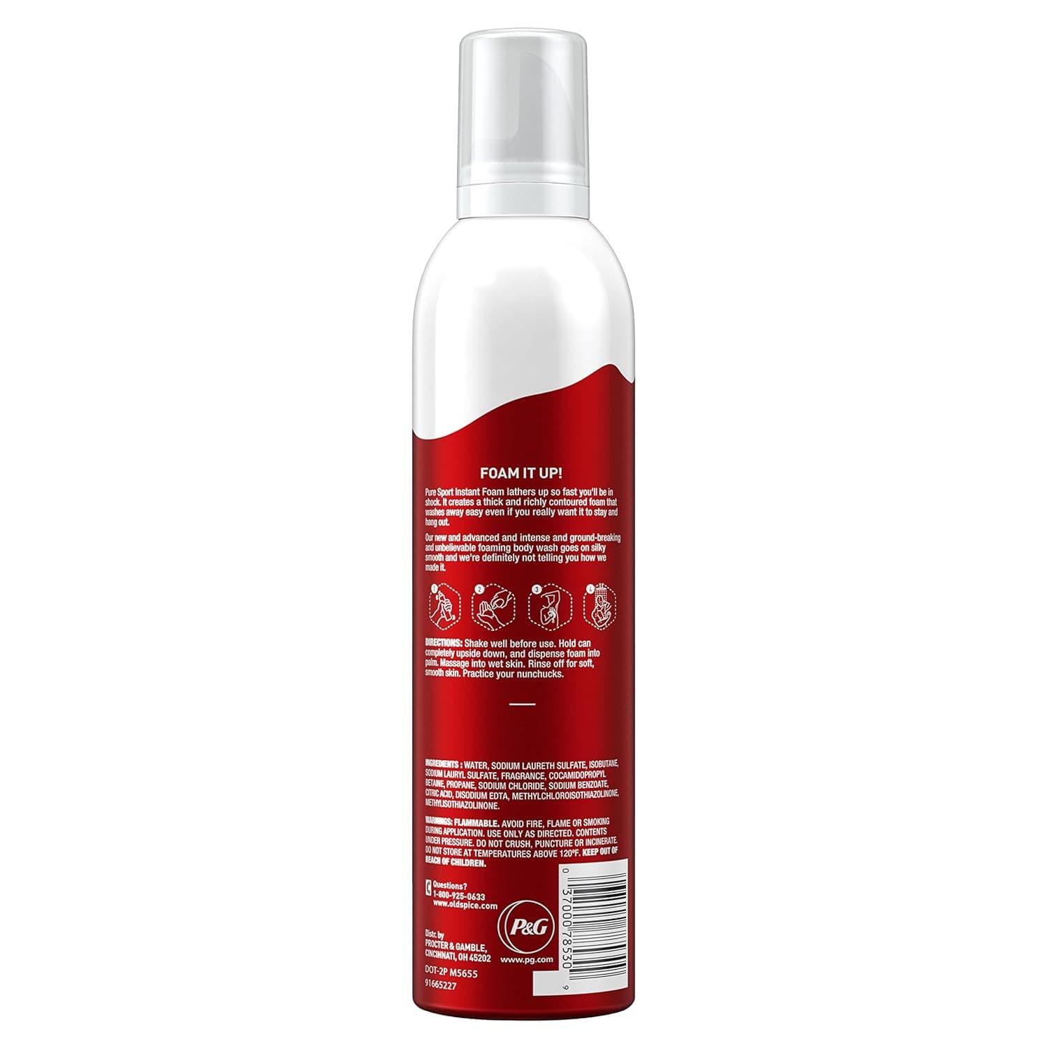Old Spice Red Zone Pure Sport Scent Foamer Body Wash for Men, 10.3 Fluid Ounce (Pack of 4)