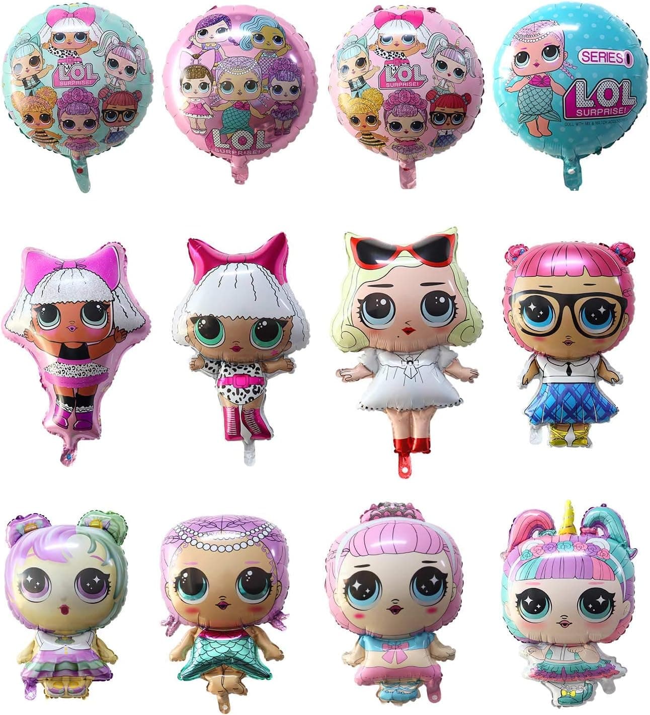 GRUSEMI 12 Pack LOL Party Balloons, Girls Surprise Birthday Doll Balloon for Children's Party Supplies Decorations