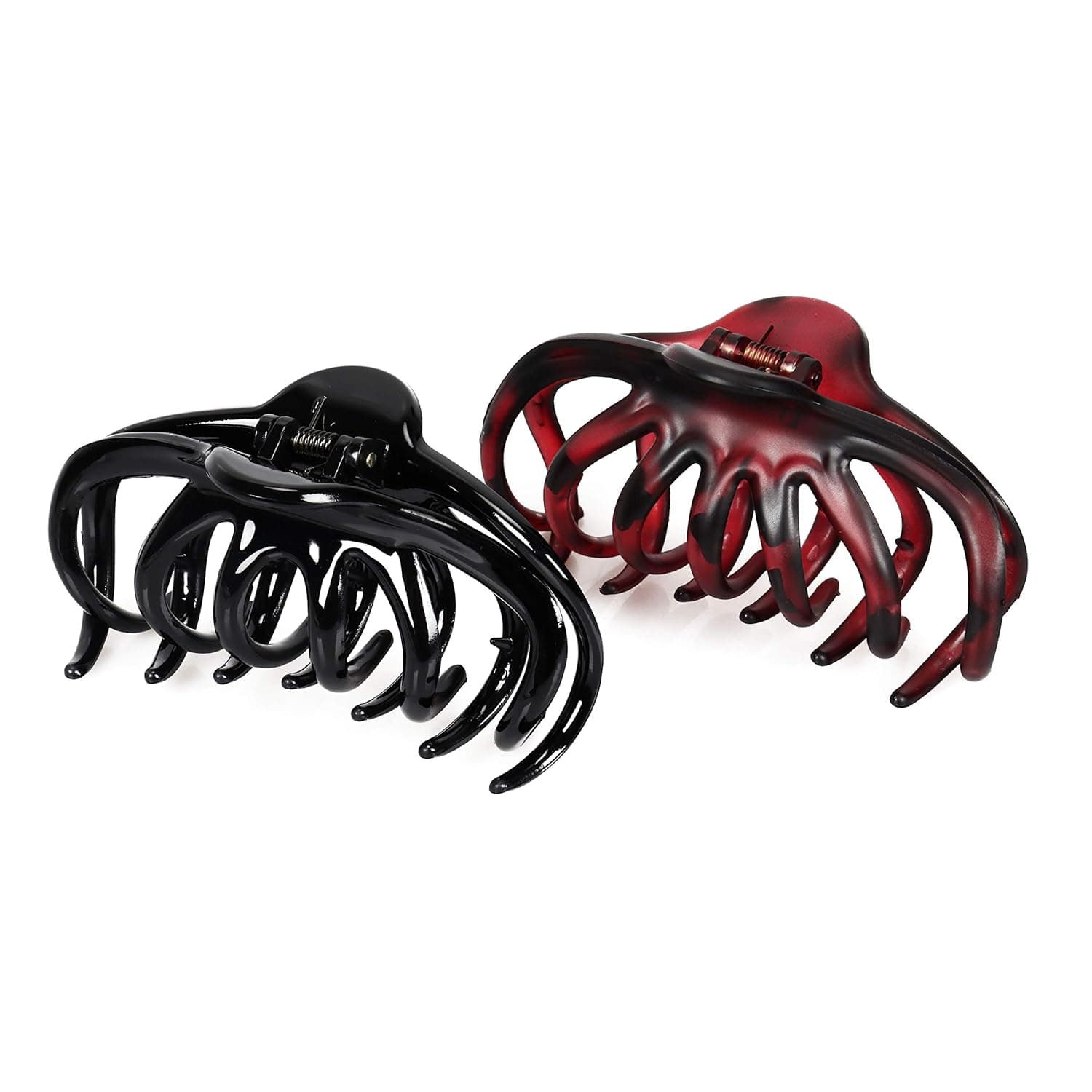 EERYA Large Hair Clips 4 Inch Non-Slip Hair Claw Banana Clips Accessories Strong Hold Hair Clips for Women and Girls Thick Hair (2 Packs, Red and Black 02)