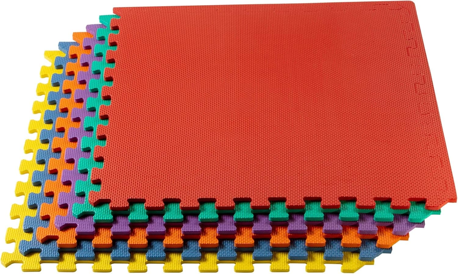 We Sell Mats 3/8 Inch Thick Multipurpose Exercise Floor Mat with EVA Foam, Interlocking Tiles, Anti-Fatigue for Home or Gym, 24 in x 24