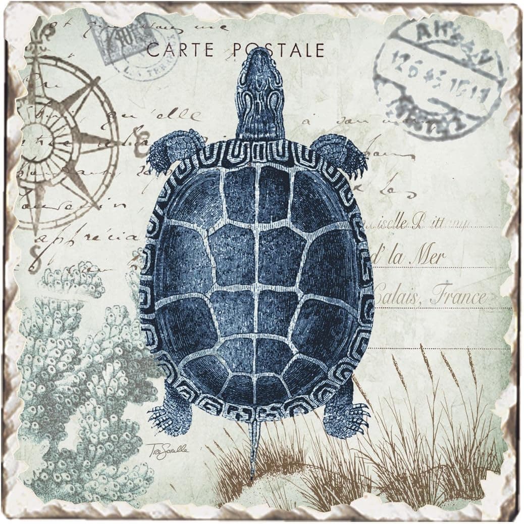 CounterArt Tumbled Tile Coasters, Seaside Postcard, Set of 4