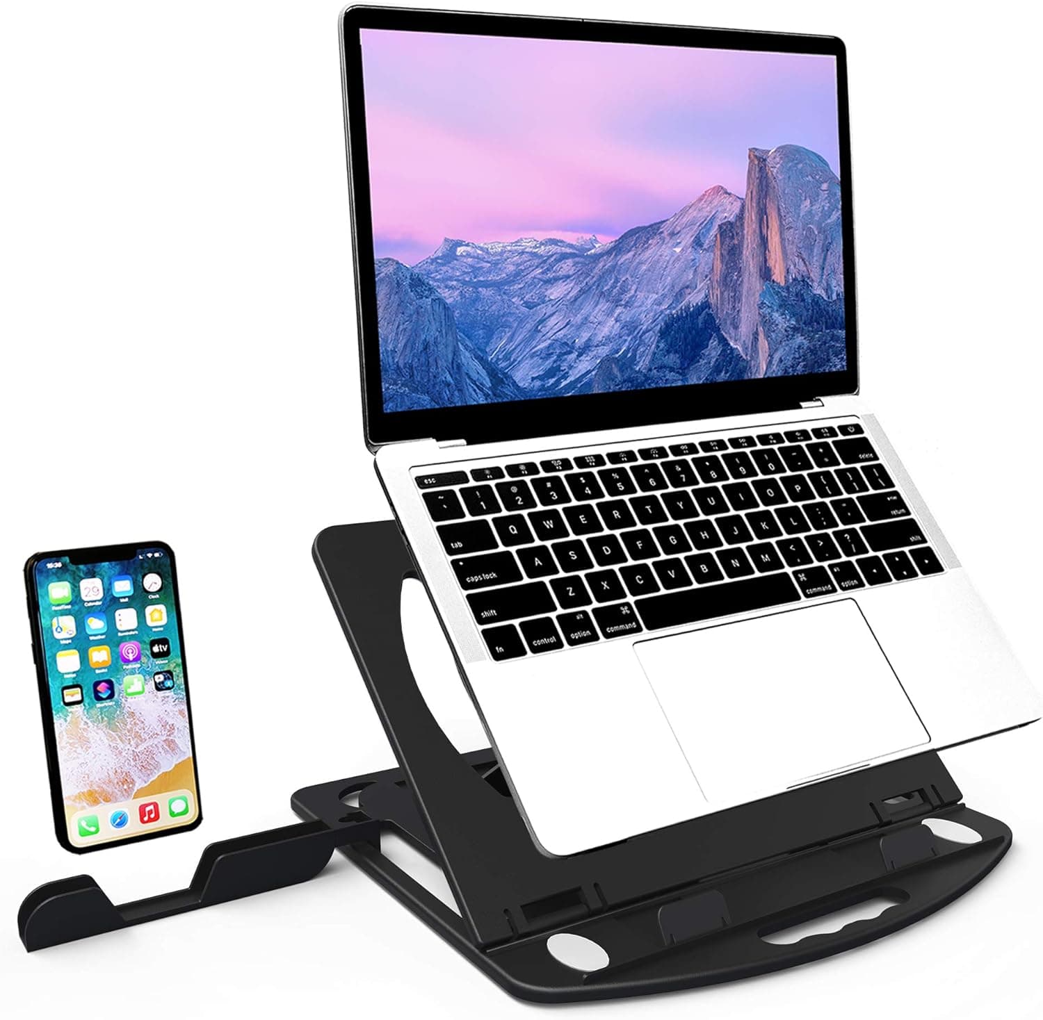 AYRELY Adjustable Laptop Stand with Phone Stand , Foldable and Rotatable Notebook Computer Holder Stand, Compatible with MacBook, HP, XPS,More Laptops up to 15.6''