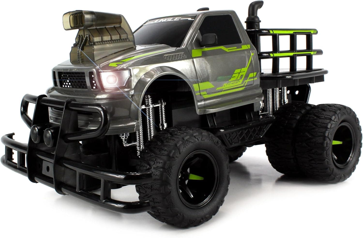 Velocity Toys Jungle Sky Thunder Dually Electric RC Monster Truck Big 1:12 Scale RTR w/ Working Headlights, Dual Rear Wheels (Colors May Vary)