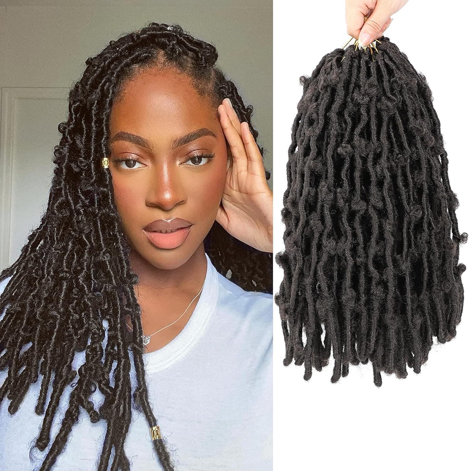 Butterfly Locs Crochet Hair 14 Inch 7 Packs Pre Looped Distressed Locs Crochet Braids Faux Locs (4#)