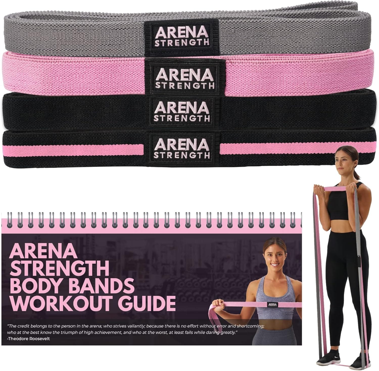 Arena Strength Long Fabric Resistance Bands - Full Body Resistance Bands Set of 4 and Pull Up Assistance Bands | Cloth Resistance Bands Loop with Fabric Exercise Resistance Bands Workout Guide