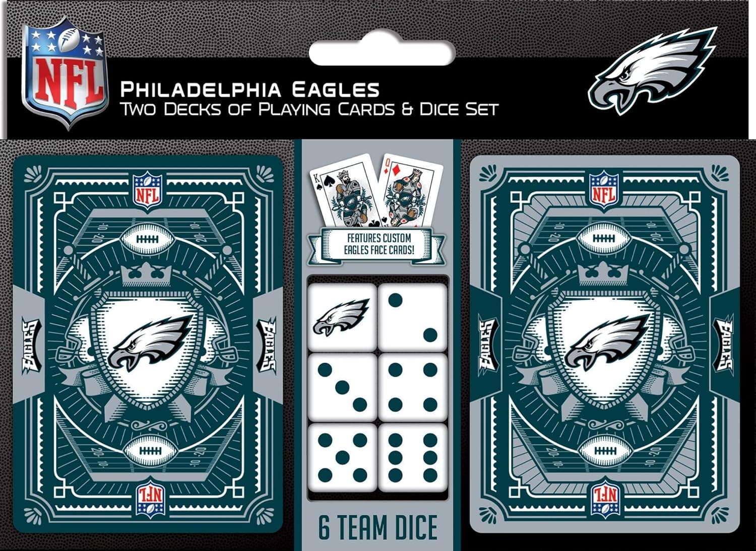 MasterPieces Game Day - NFL Philadelphia Eagles 2-Pack Playing Cards & Dice Pack - Officially Licensed Set for Adults and Family