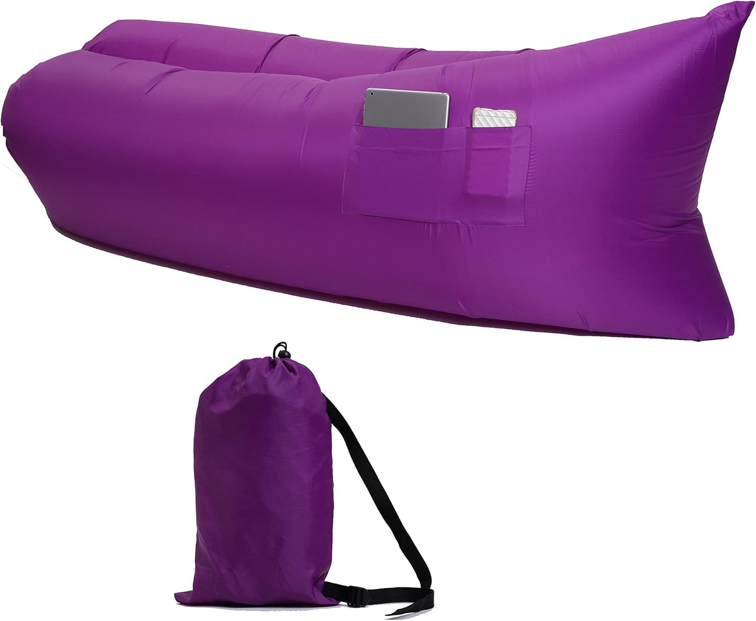 Air Sofa Outdoor Inflatable Lounger Hangout Compression Sleeping Bags Nylon Fabric With Carry Bags (purple)
