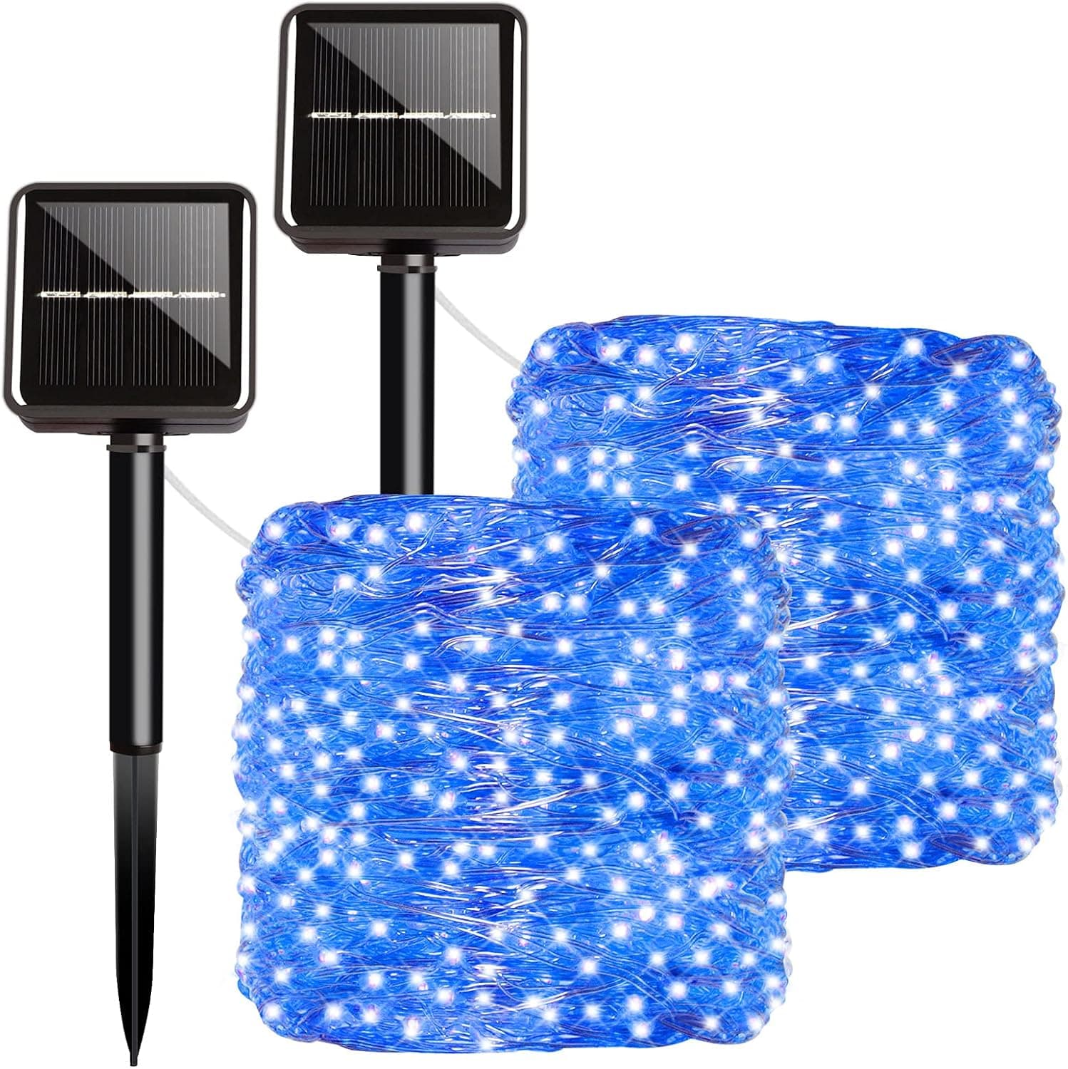 ATMUTO Outdoor Solar Powered String Lights Blue, Super Bright Solar Fairy Lights with 8 Lighting Modes Waterproof Decoration Lights for Garden Backyard Party Patio Furniture, 50 LED 17Ft - 2 Pack