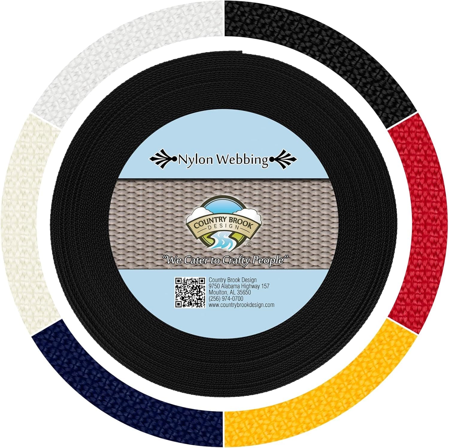 Country Brook Design - 1 Inch Black Lite Weight Nylon Webbing, 100 Yards - 6 Vibrant Colors