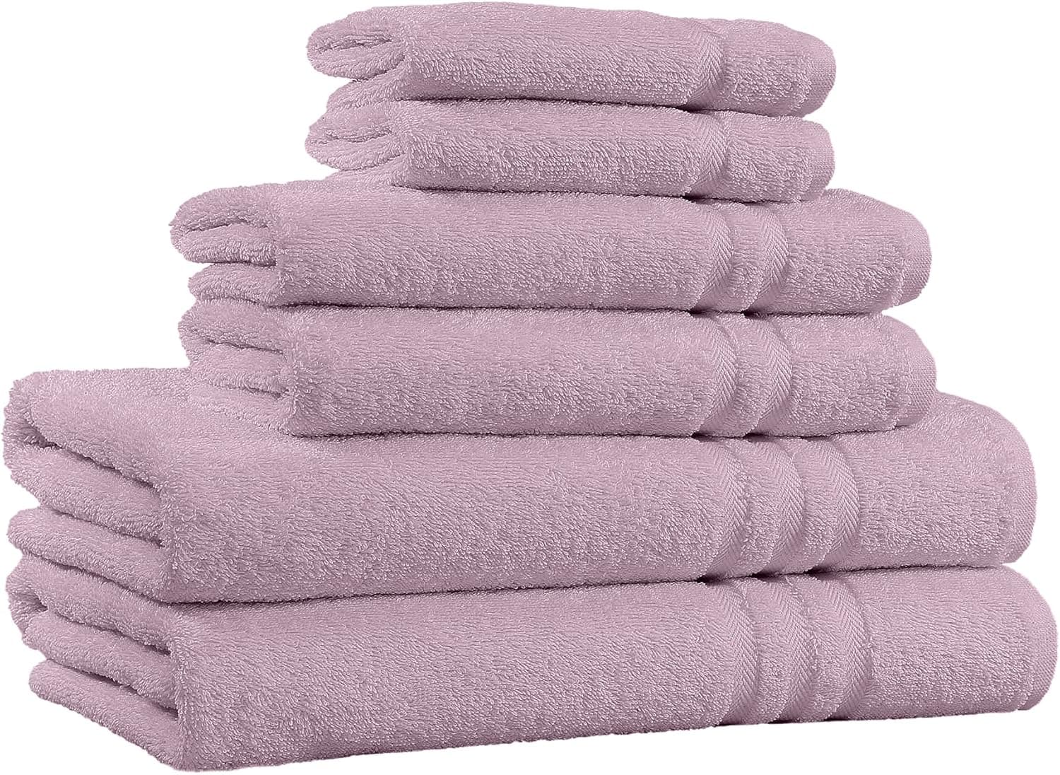 100% Cotton 6-Piece Towel Set - 2 Bath Towels, 2 Hand Towels, and 2 Washcloths - Super Soft Hotel Quality, High Absorbent Quick Dry Towel, and Fade-Resistant - 650 GSM - Made in India (Lavender)