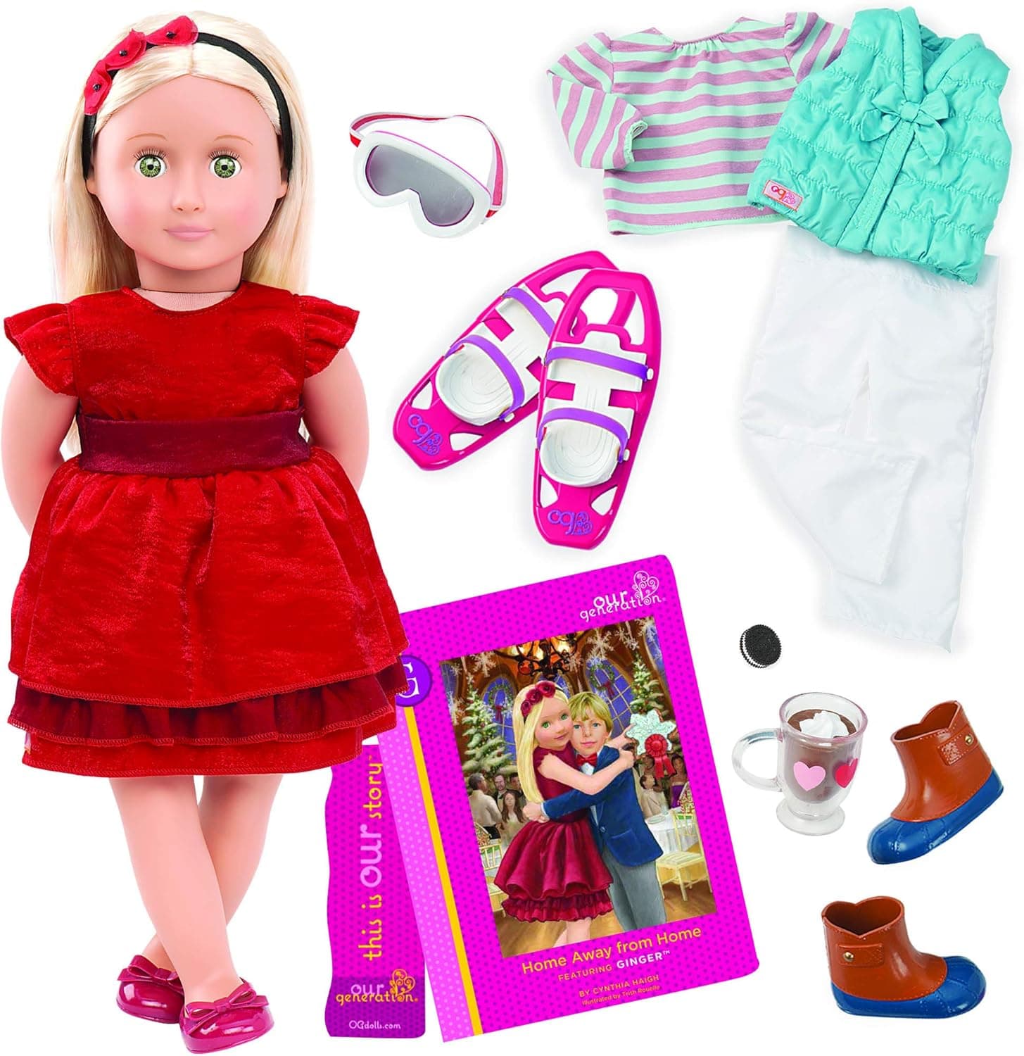 Our Generation by Battat- Ginger 18" Posable Holiday Deluxe Doll with Book & Accessories- for Age 3 Years & Up