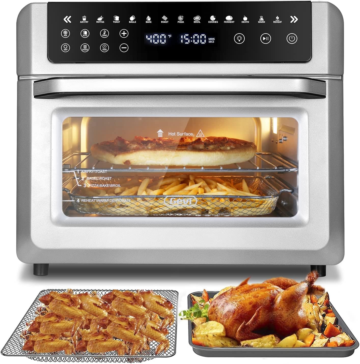 Gevi Air Fryer Toaster Oven Combo, Big Digital LED Screen Convection Oven with Grill and Dehydrator, Oversized Capacity Countertop Oven with Online Recipes