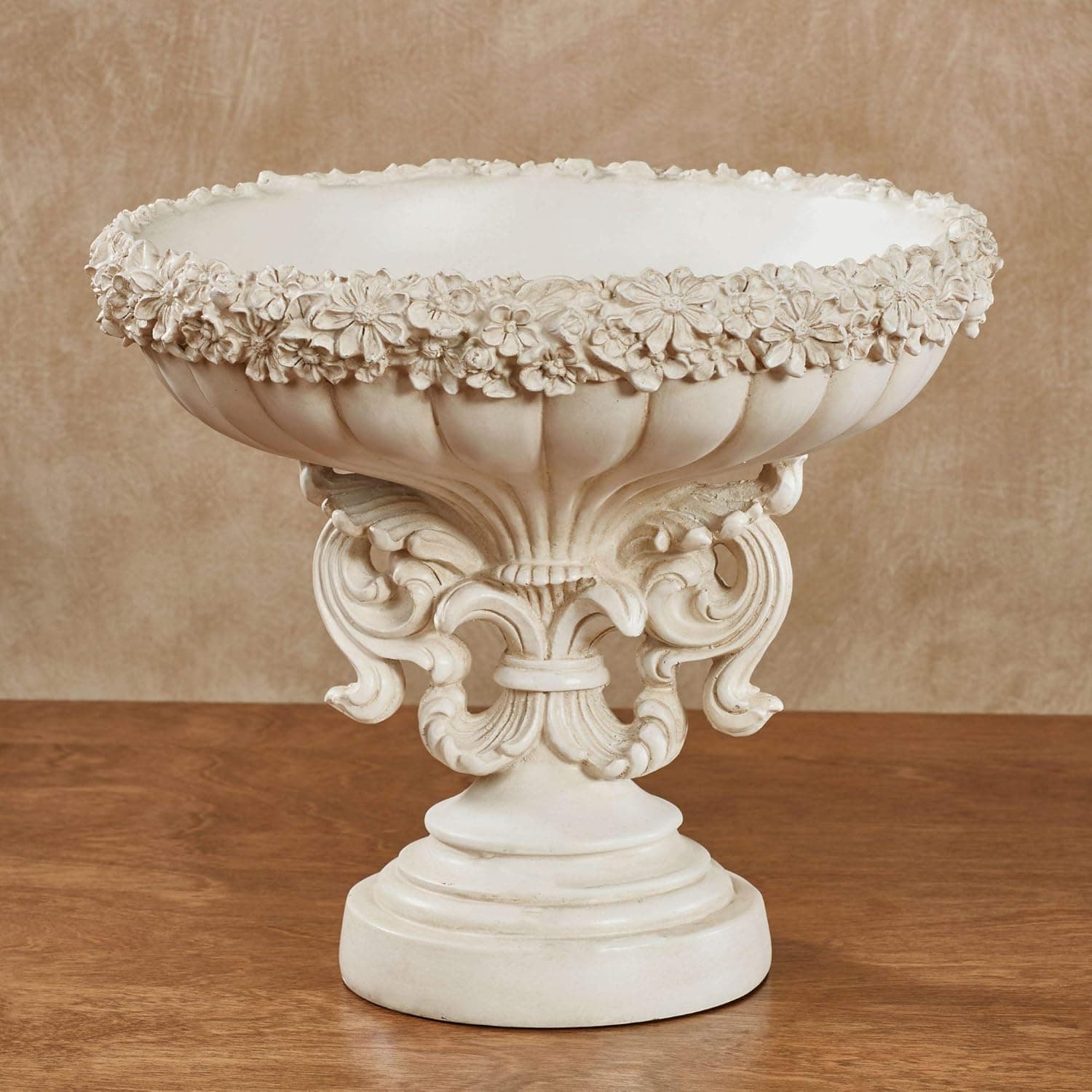 Touch of Class Cantrelle Decorative Centerpiece Bowl - Resin - Ivory - Fluted Holder for Bedroom, Living Room, Dining Room, Kitchen, Entryway, Foyer, Office