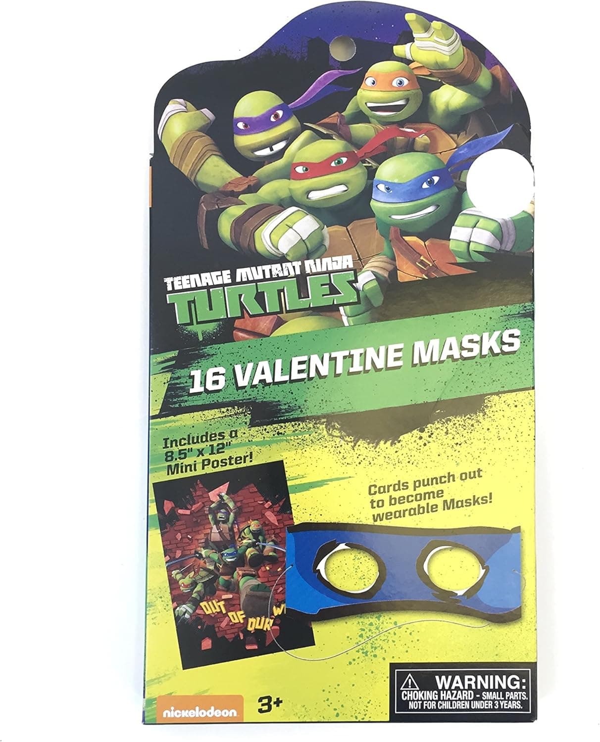 Teenage Mutant Ninja Turtles Valentines- 16 Valentines with 16 with Punchout Mask