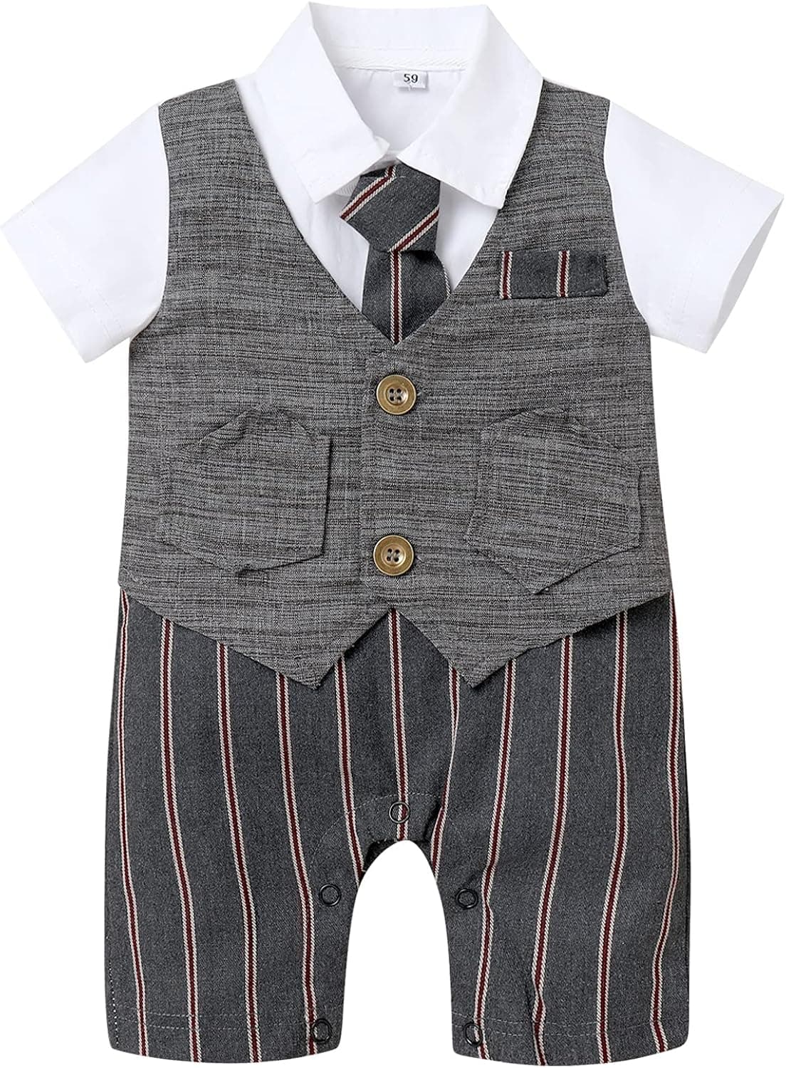 IBTOM CASTLE Baby Boy Formal Suit, Jumpsuit Overall Romper & Vest & Bowtie Wedding Tuxedo Gentleman Birthday Clothes Set