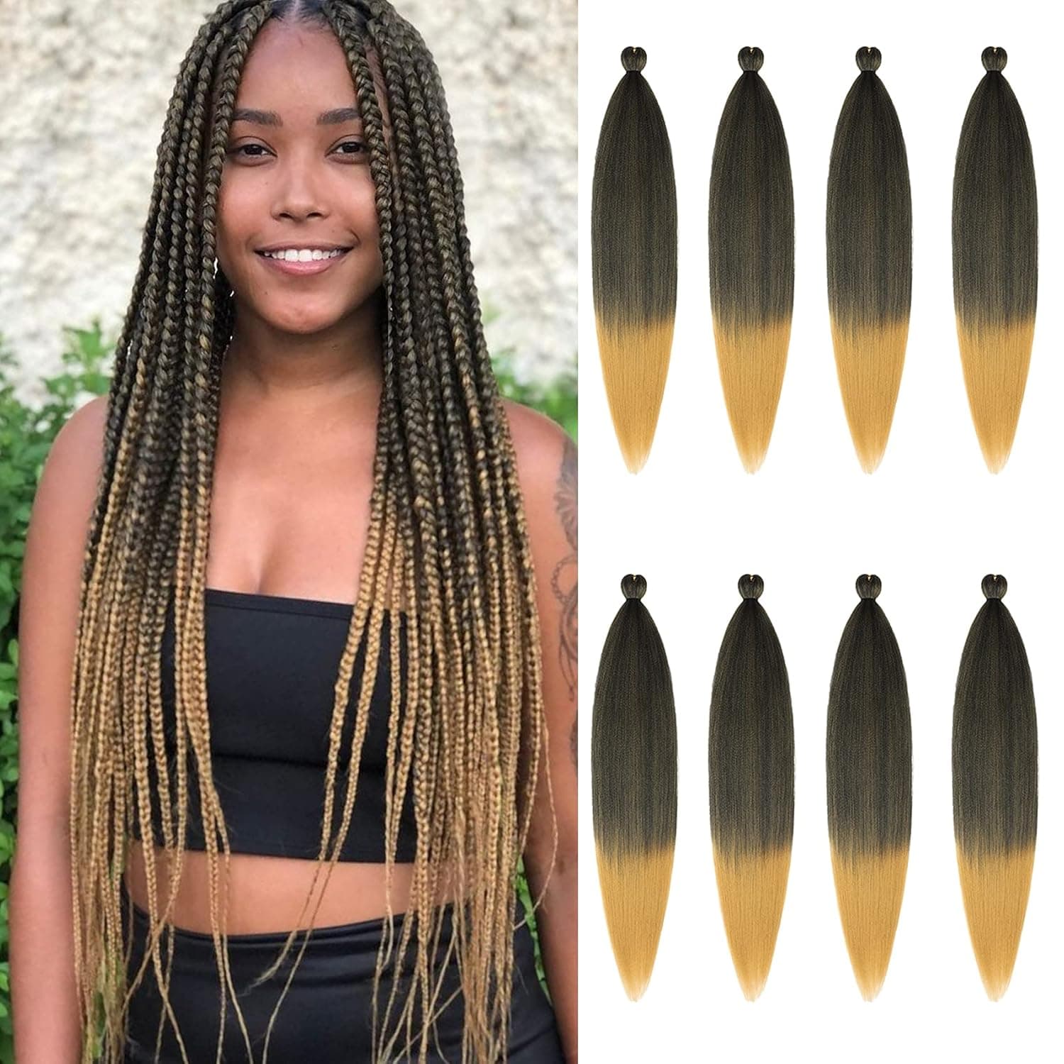 Pre-Stretched Braiding Hair 30 Inch 8 Packs/Lot 1B/27 Professional Easy Braiding Hair Itch Free Yaki Texture Hot Water Setting Synthetic Long Braid Hair Extensions (#T27, 30Inch)