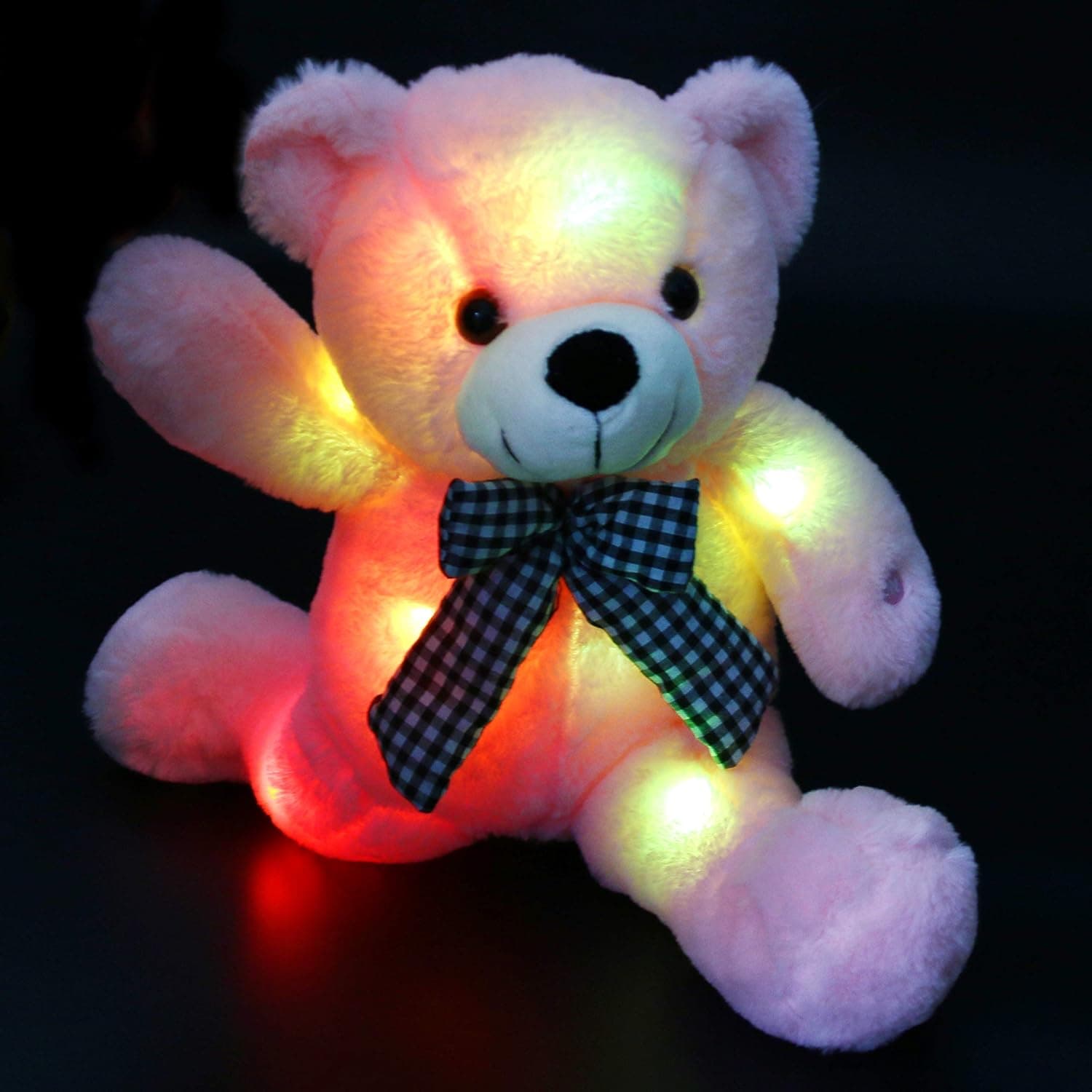 Bstaofy LED Pink Teddy Bear Stuffed Animal Glow Cuddly Soft Plush Toy Nightlight Christmas Birthday Festival Occasions Gift for Toddlers Kids, 17 Inches