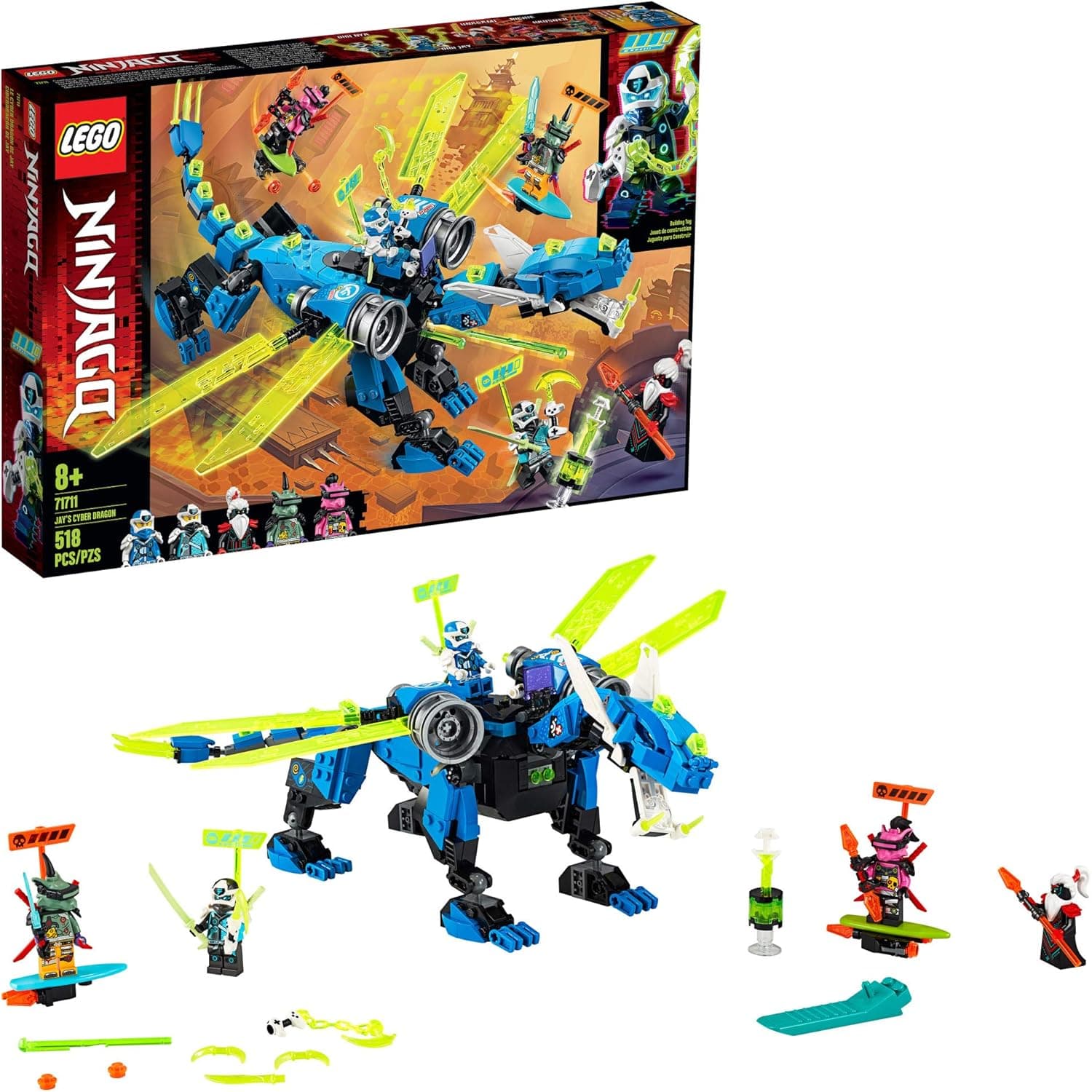 LEGO NINJAGO Jay’s Cyber Dragon 71711 Ninja Action Toy Building Kit (518 Pieces)