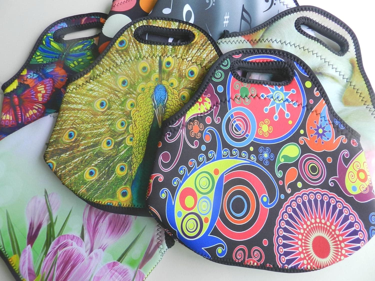 Stylish Owl&Flowers Insulated Neoprene Fashion Lunch Picnic Container Bag Box Tote Outdoor Travel Cooler Waterproof Soft Bag lunchbox Handbag Case For Boys Girls School Office Work