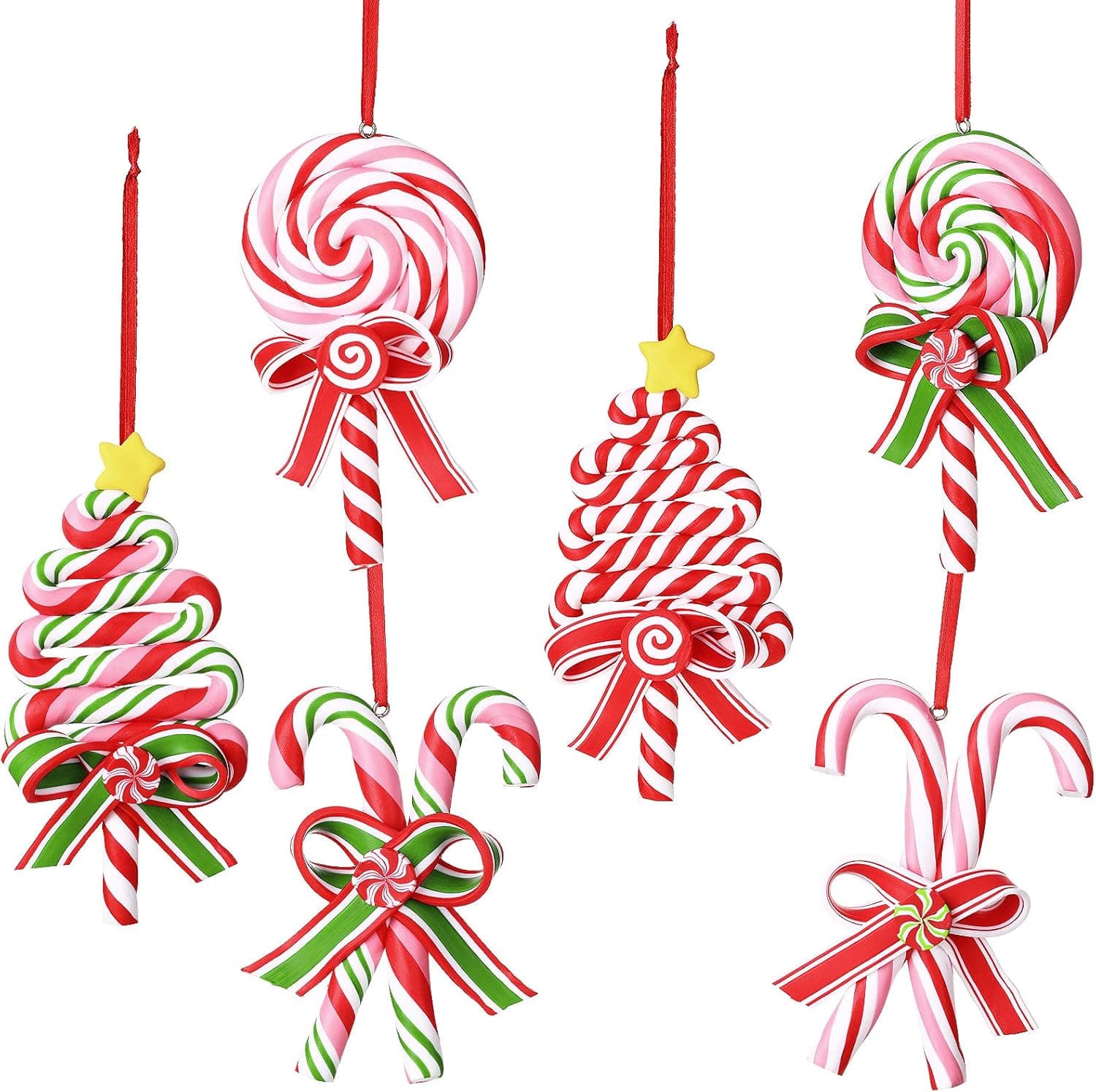 6 Pieces Christmas Candy Ornaments Lollipop Ornament Candy Cane Hanging Decor Peppermint Christmas Tree Decoration Fake Candy Canes Crafts for Xmas Wreath Party Supplies Red and White (Basic Style)
