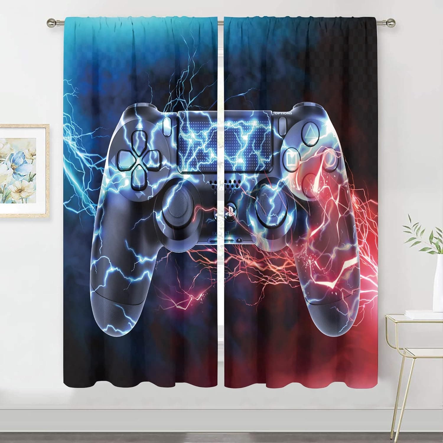 MESHELLY Boys Gamer Curtains 42W x 63H Inch Rod Pocket Video Games Wall Decor for Teens Kids Bedroom Gaming Gamepad 3D Cool Art Printed Living Room Playroom Window Drapes Fabric 2 Panels
