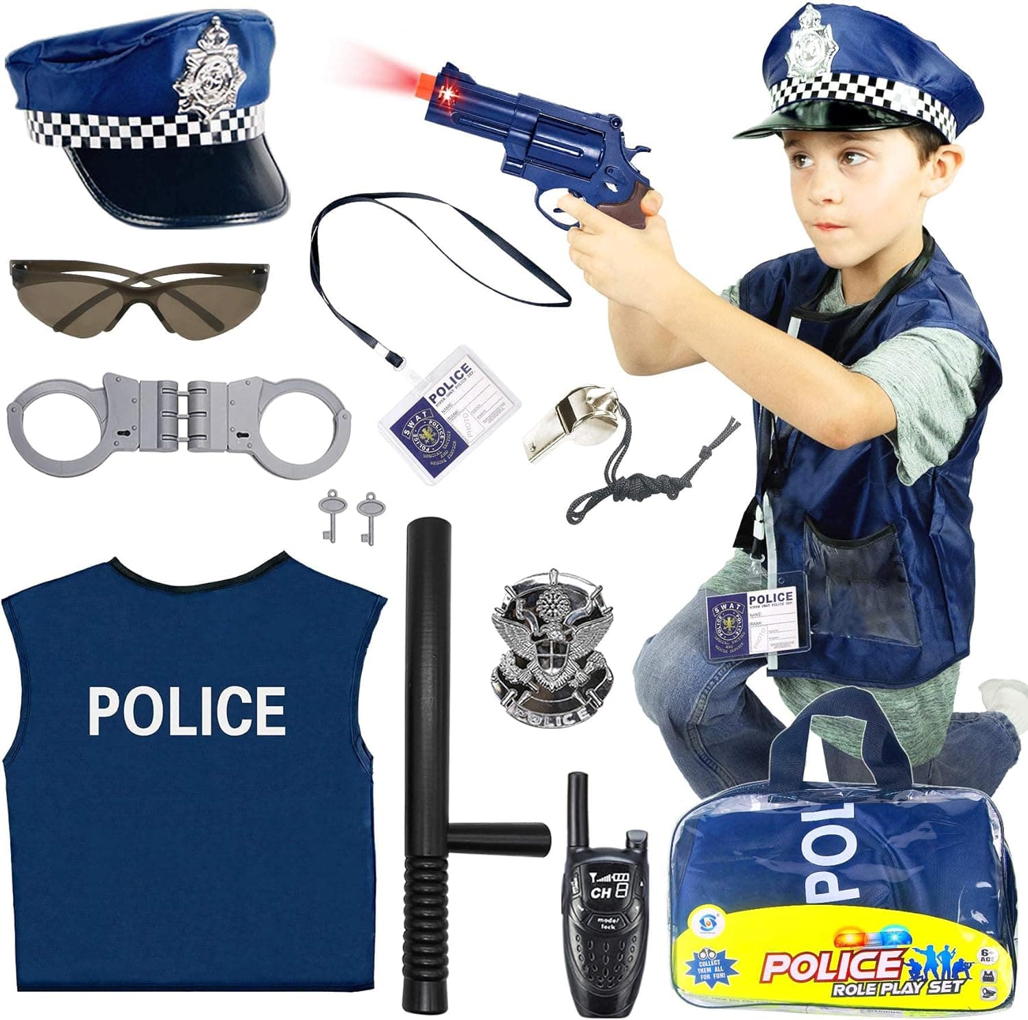 Police Costume for Kids Toodler Toys Police Badge Police Hat Police Costume Handcuffs Hand Cuffs for Boy Girls Gifts Toys