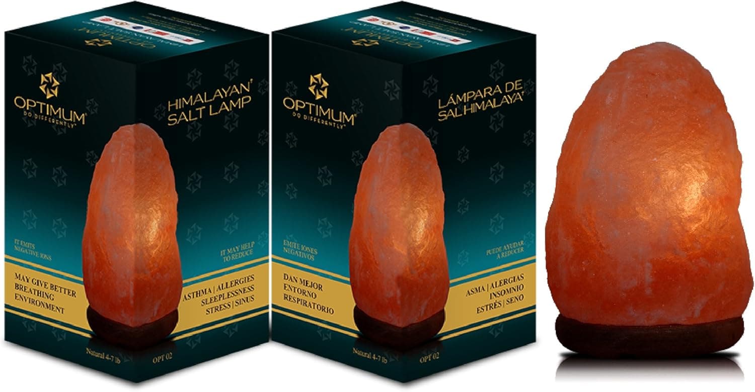 Himalayan Salt Lamp Natural Glow Crystal Hand Carved 4-7 lbs Salt Lamp, Himalayan Pink Salt, Optimum's Pink Himalayan Salt Lamp Bulb & UL Listed Dimmable Salt lamp Cord,